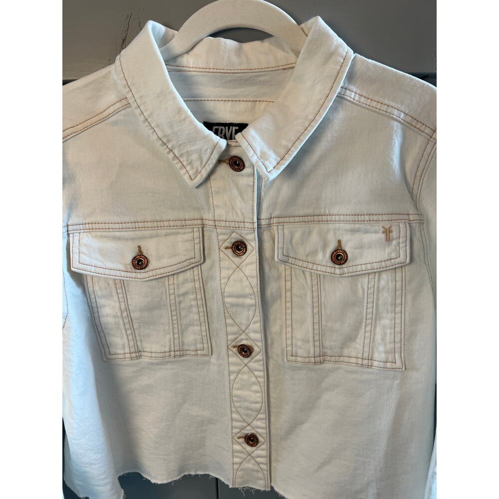 Frye Women's Cropped Raw Hem Denim Jacket in‎ Size L NEW - Picture 5 of 10